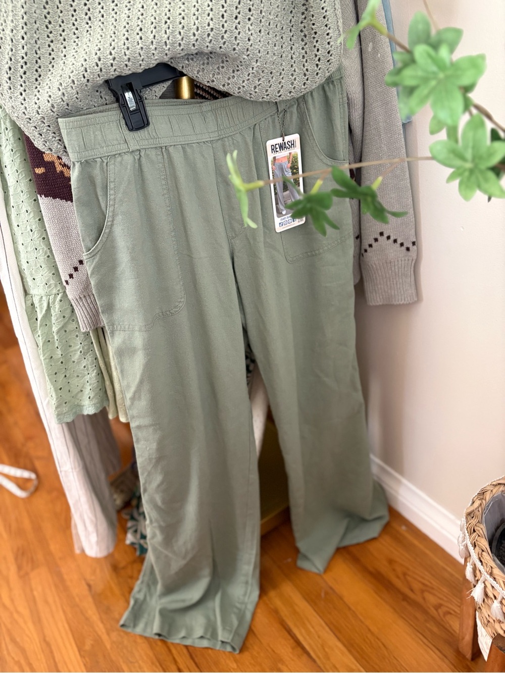 Rewash Olive Green Wide-Leg Pants